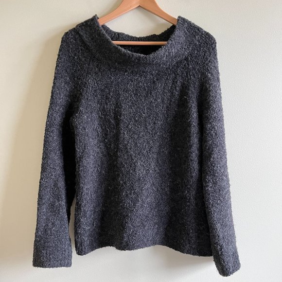 Anthropologie Sweaters - Anthropologie MOTH Black Wool Alpaca Boat Neck knit fuzzy pullover sweater Sz M